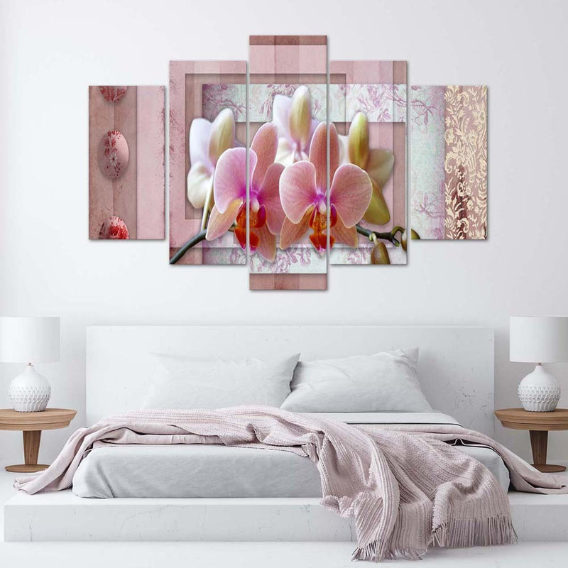 Five piece picture canvas print, Pink orchid