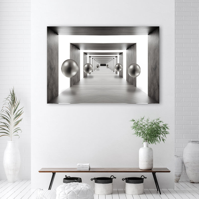 Panel decorativo, Túnel de bolas plateadas 3D