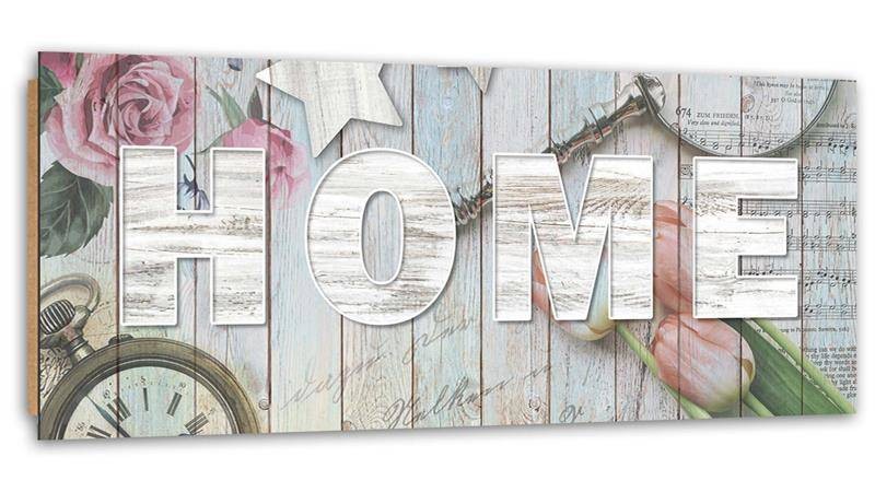 Five piece picture deco panel, Home plate grey wood and flowers