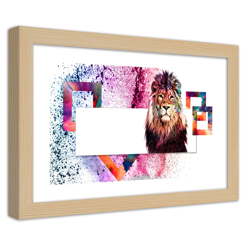 Picture in natural frame, Lion with colourful mane