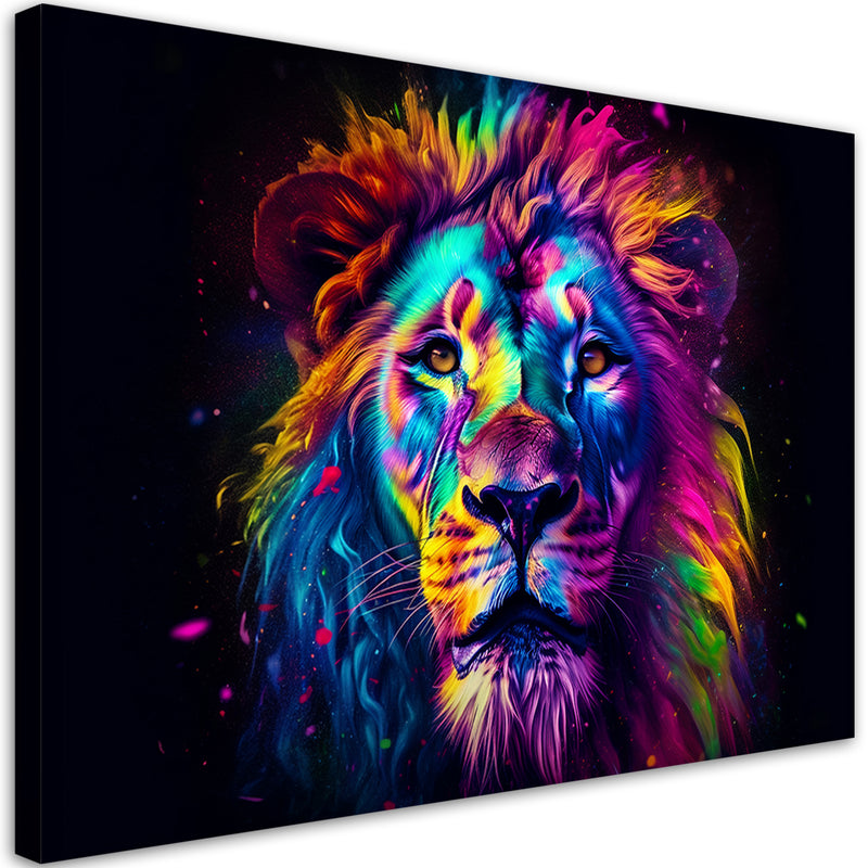Canvas print, Colour Neon Portrait Lion Ai