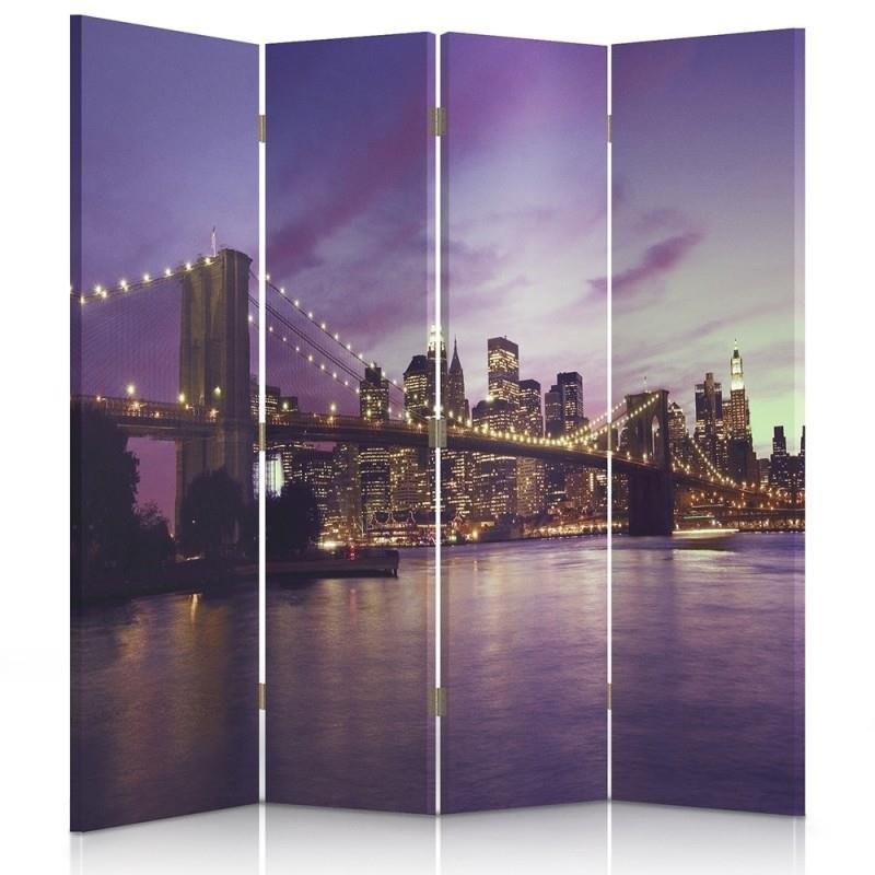 Room divider Double-sided, Manhattan submerged in purple