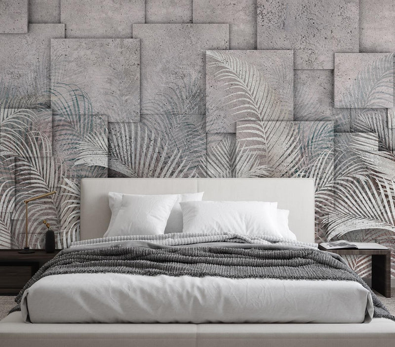 Wallpaper, Palm Leaves 3d Grey