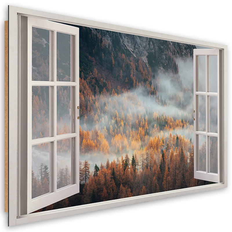 Deco panel print, Window autumn mist in the mountains