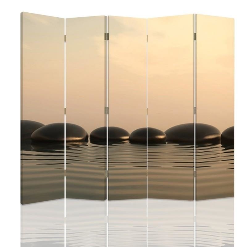 Room divider Double-sided, Grey composition of zen stones