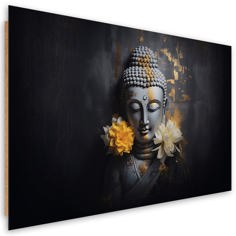 Cuadro de panel decorativo, Buda gris y flores