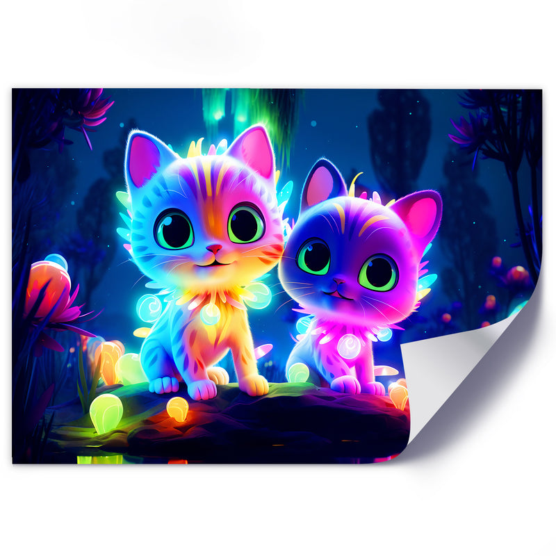 Canvas print, Cute Cats Neon
