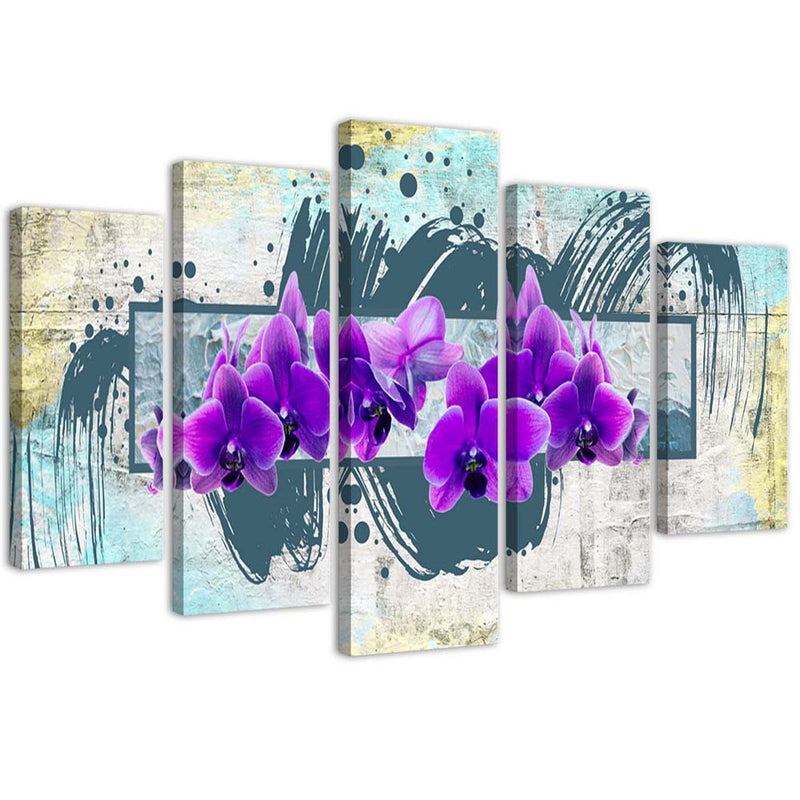 Five piece picture canvas print, Purple flowers