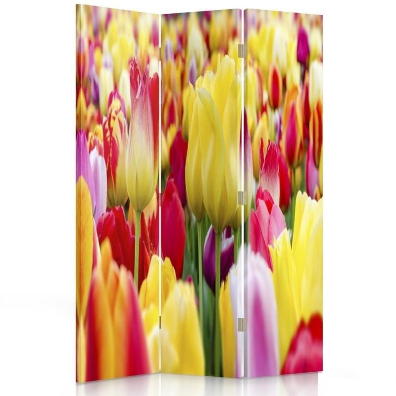 Room divider Double-sided rotatable, Multicoloured tulips