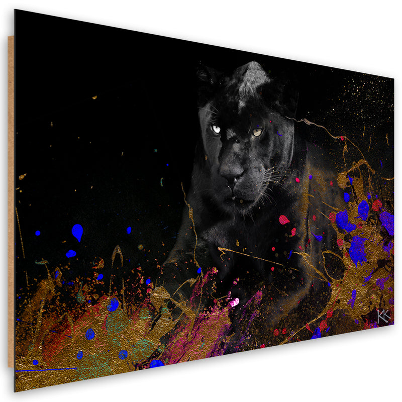Estampado de panel decorativo, pantera negra sobre fondo de colores