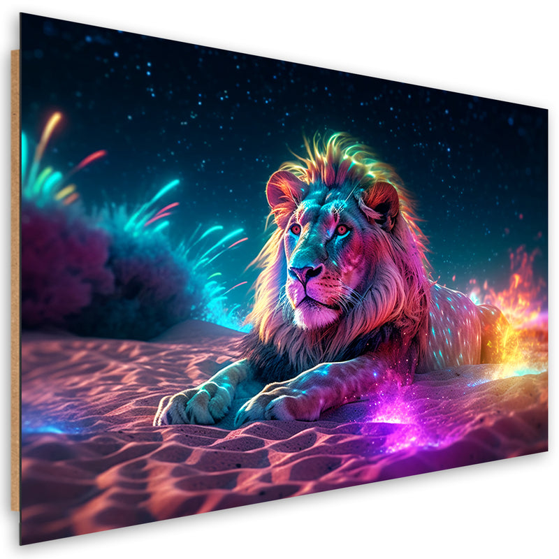 Deco panel print, Neon Lion Nature Abstraction