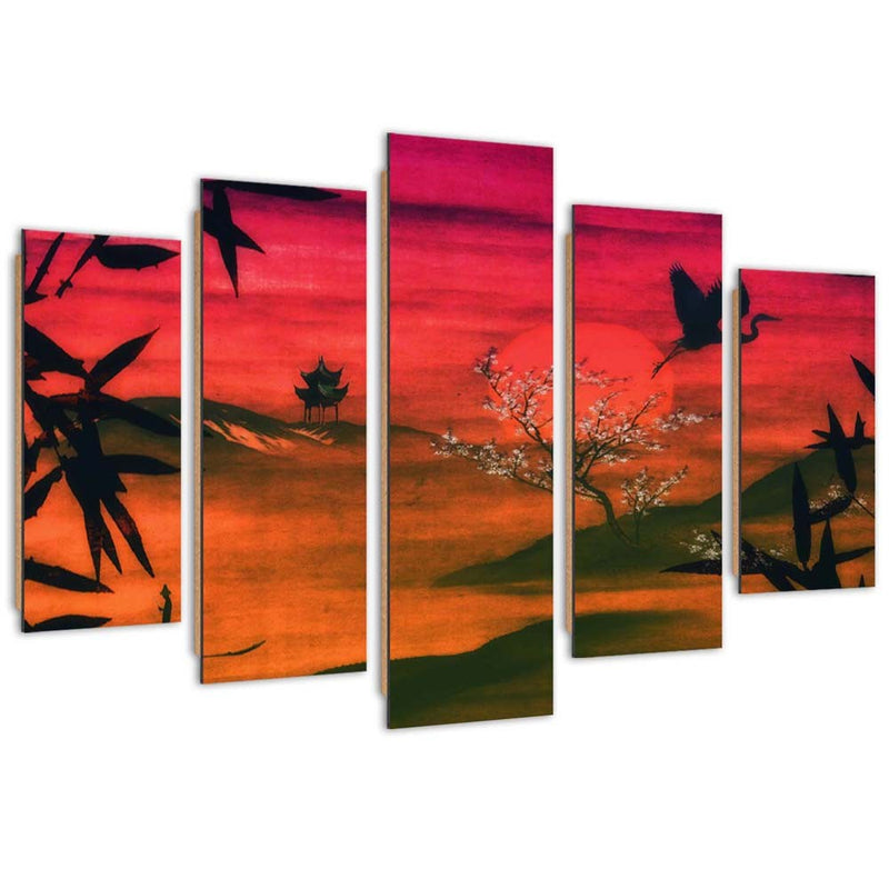 Five piece picture deco panel, Japan bathed in sunlight