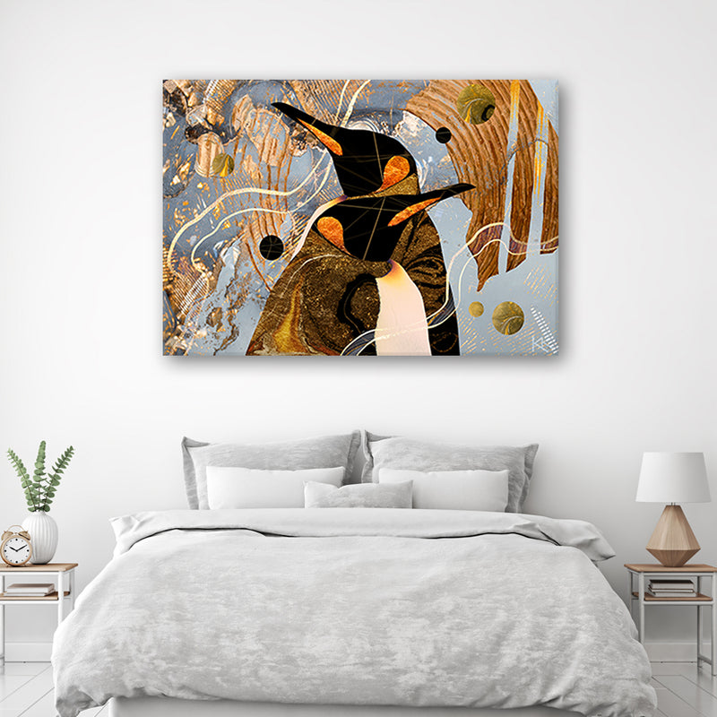 Canvas print, Gold Penguins Animals Abstract