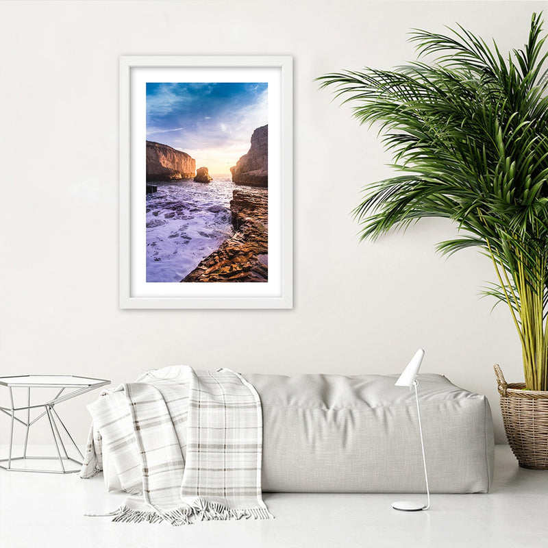 Picture in white frame, Ocean and rocks