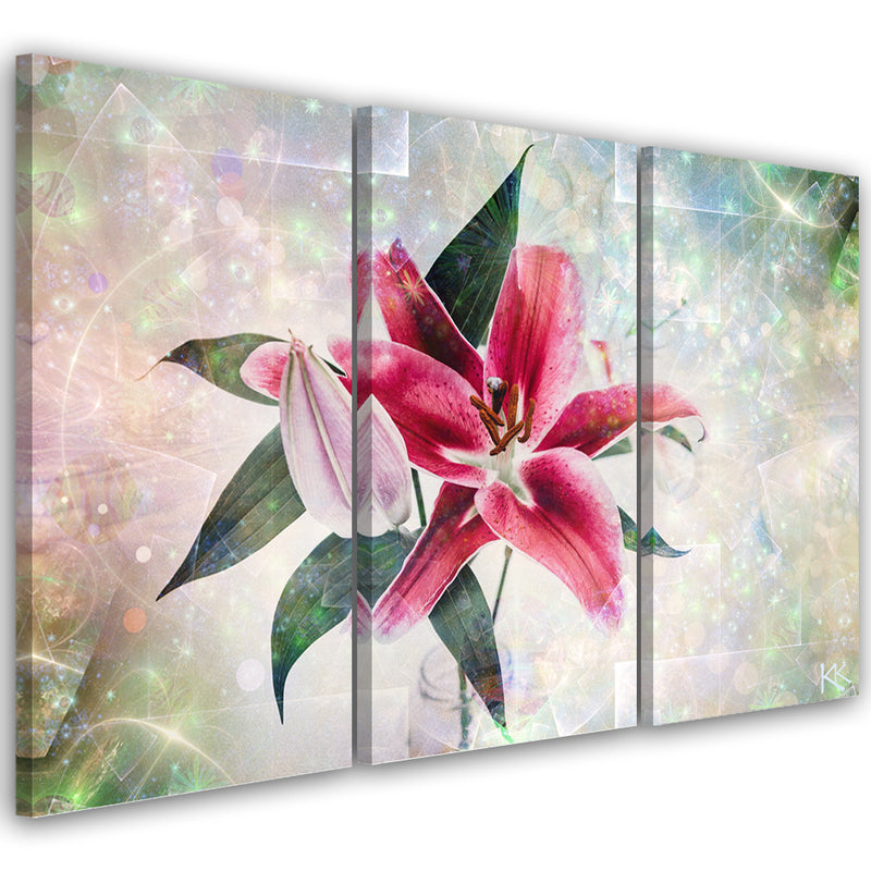 Three piece picture canvas print, Pink lily flower