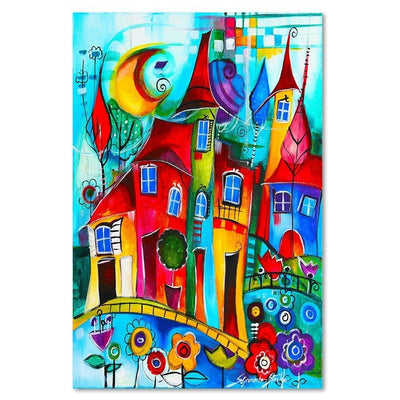 Deco panel print, Colorful town at night