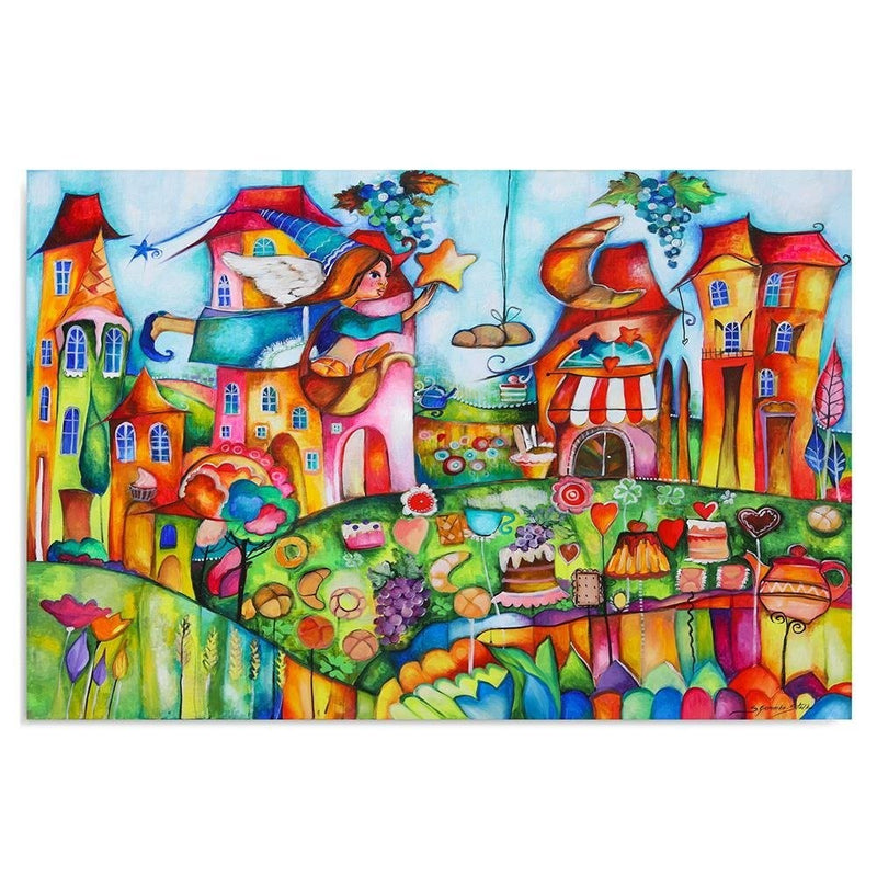 Deco panel print, Fairy in a colourful town