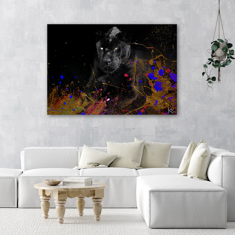 Canvas print, Black panther on colourful background