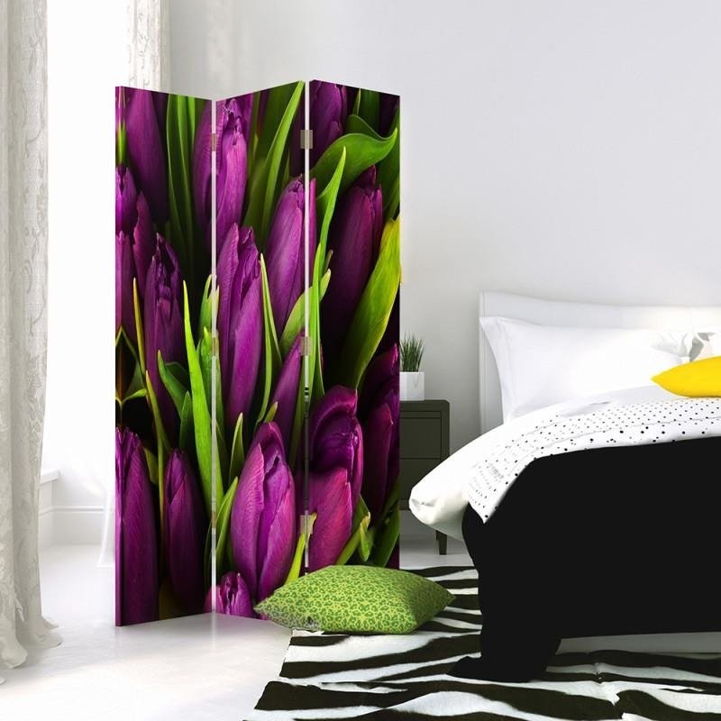 Room divider Double-sided rotatable, Violet of tulips