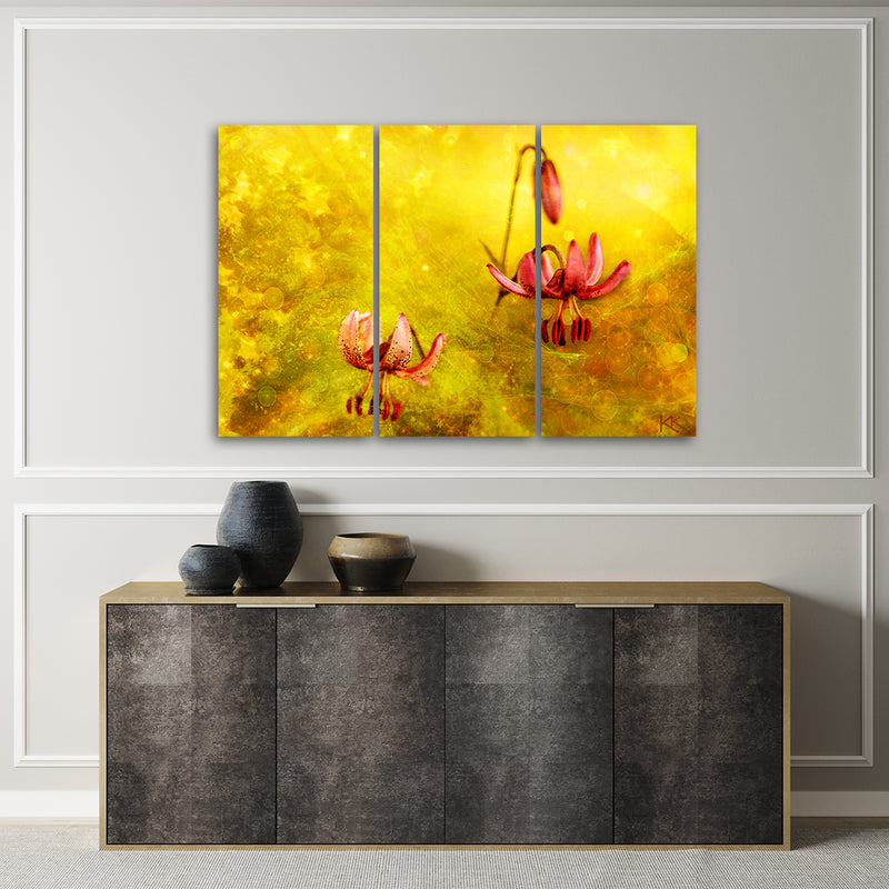 Three piece picture canvas print, Withered tulips flowers