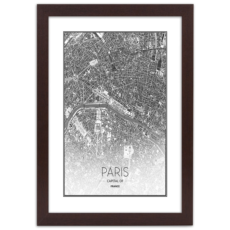 Picture in brown frame, Plan of paris
