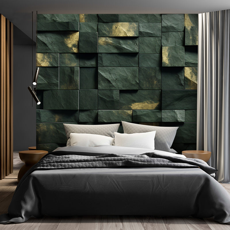 Wallpaper, Green mosaic cube 3D