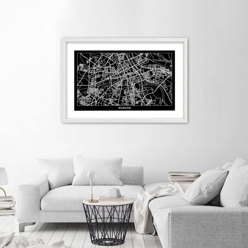 Picture in white frame, City plan warsaw
