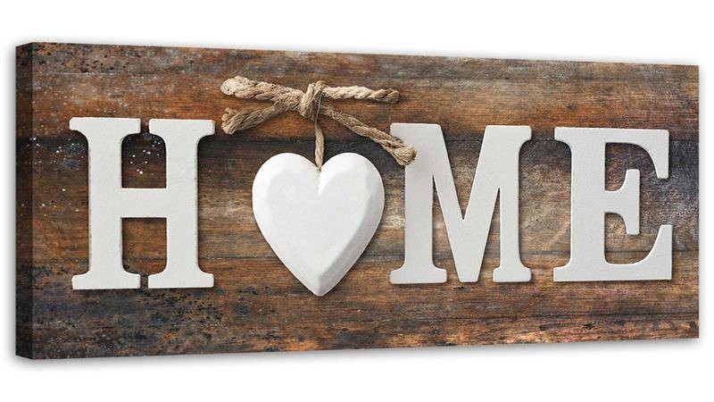 Canvas print, Home inscription with heart on an old wooden board