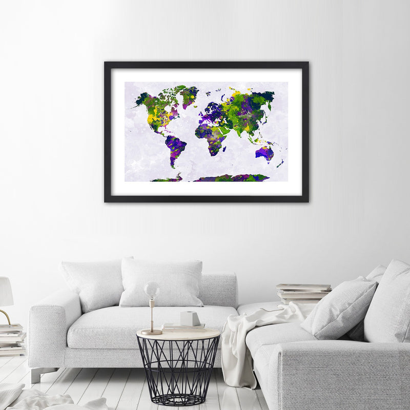 Picture in black frame, Painted world map