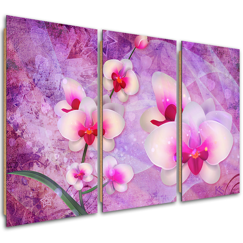 Panel decorativo con imagen de tres piezas, resumen de flores de orquídeas