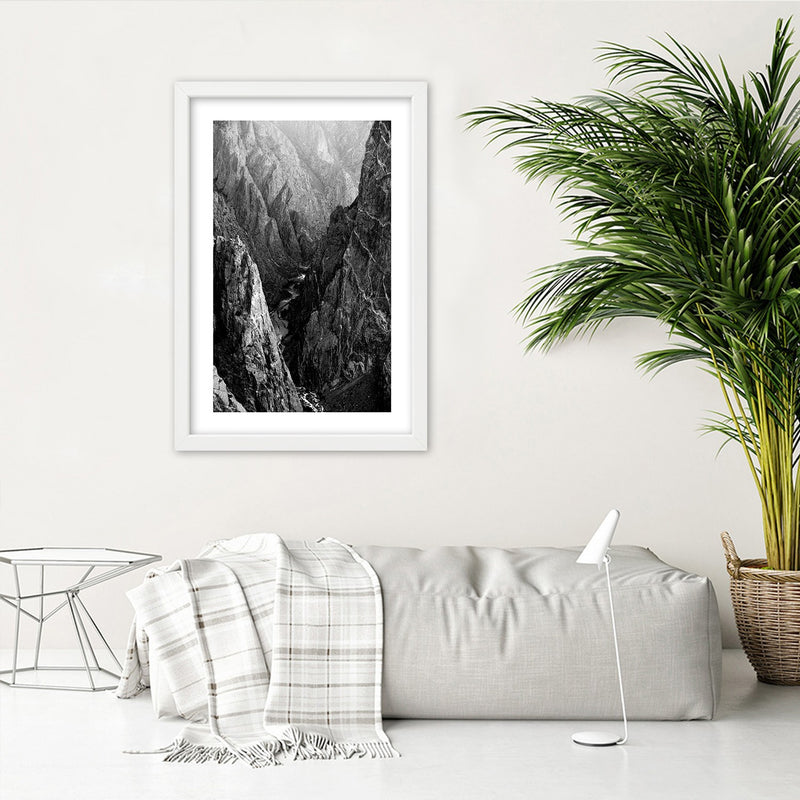 Picture in white frame, Black and white mountain landscape