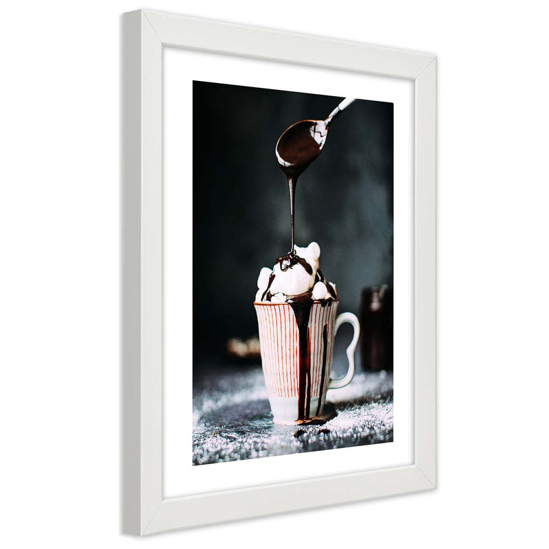 Picture in white frame, Coffee with marshmallows
