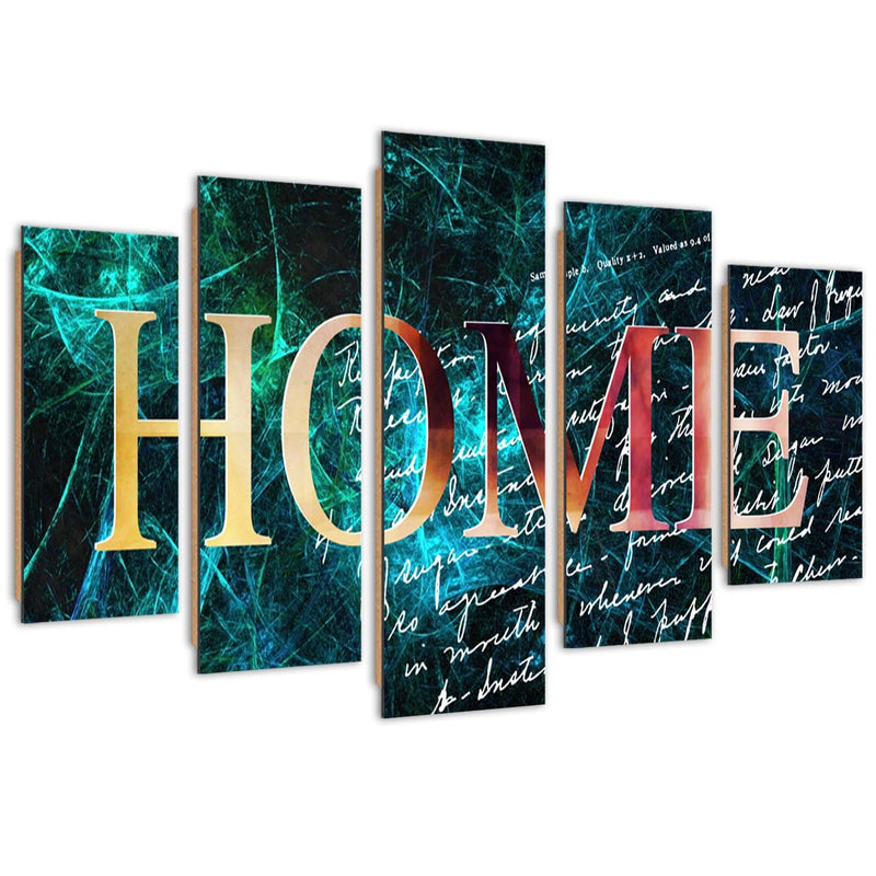 Five piece picture deco panel, Home inscription on a background of a letter