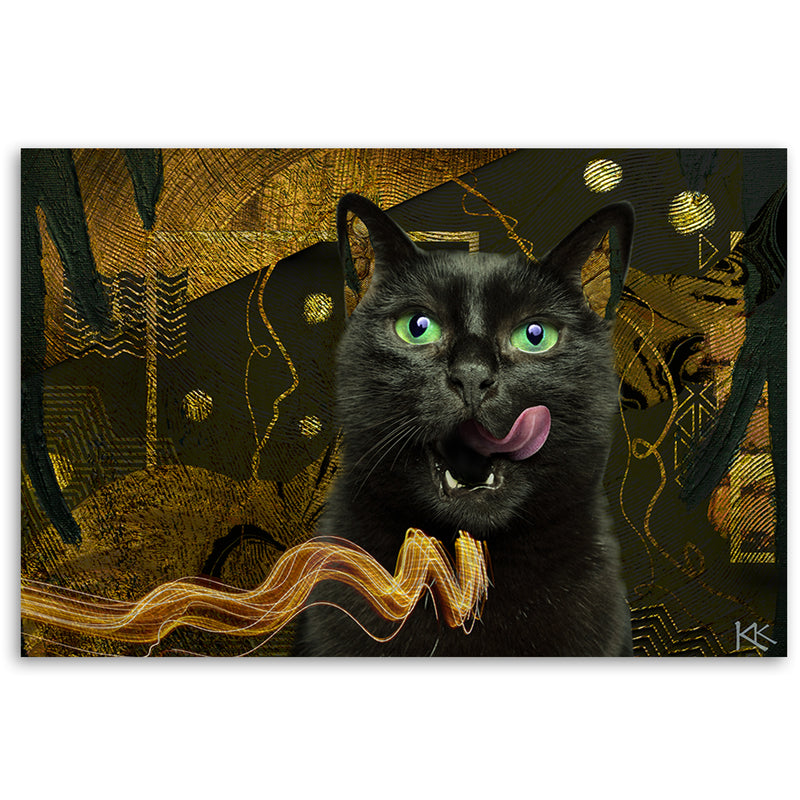 Canvas print, Black cat Gold abstract