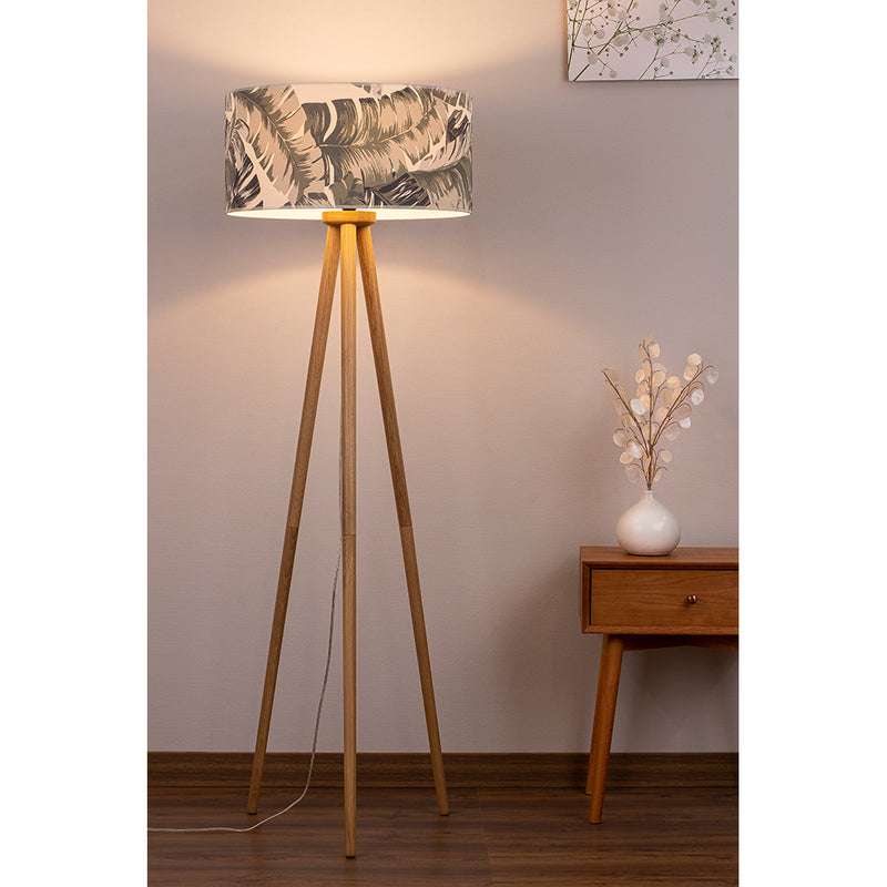 Madera Wooden FSC Floor Lamp 1xE27 Max.60W Oak Oak Oiled/Transparent PVC Cable/Gray-Green FSC Wallpaper