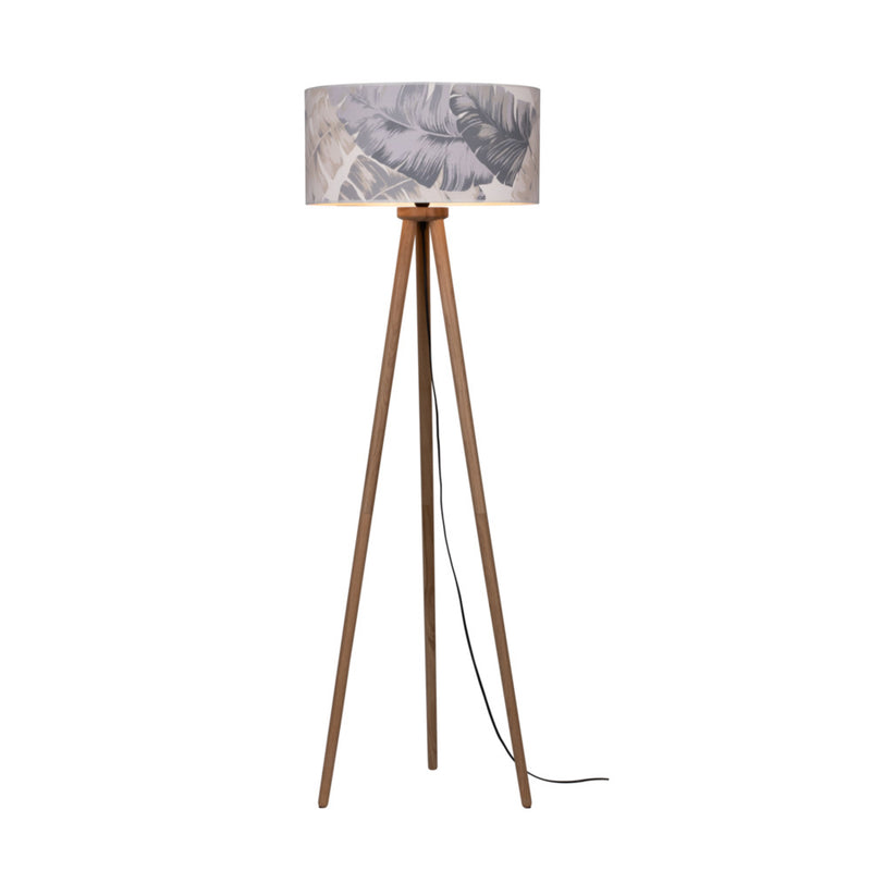 Lobos Wooden FSC Floor Lamp 1xE27 Max.60W Oiled Oak/Transparent PVC Cable/Gray-Blue FSC Wallpaper