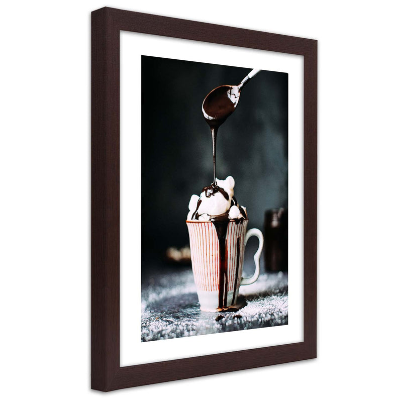 Picture in brown frame, Coffee with marshmallows