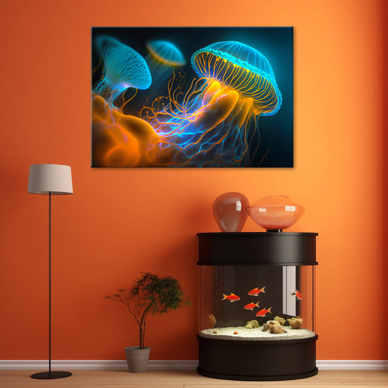 Canvas print, Jellyfish underwater Neon