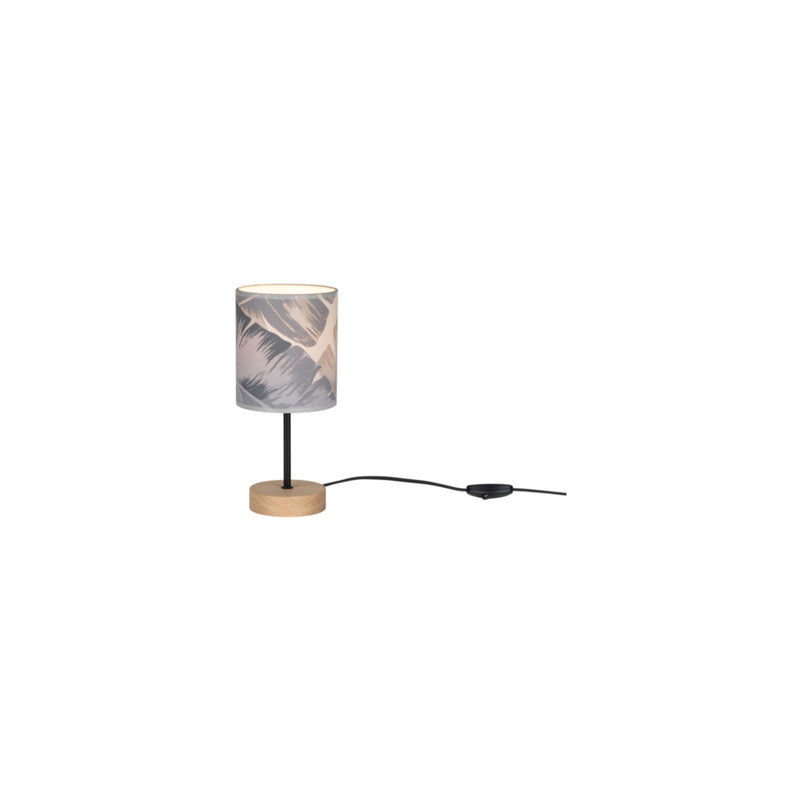 Lobos Wooden FSC Table Lamp 1xE27 Max.25W Oiled Oak/Black/Transparent PVC Cable/Gray-Blue FSC Wallpaper