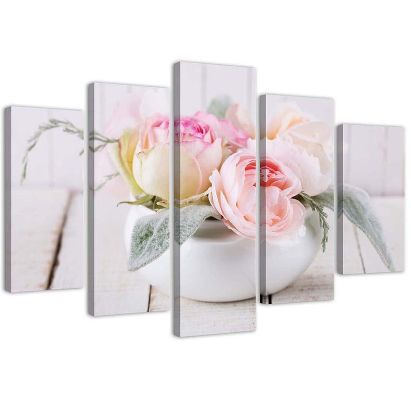 Five piece picture canvas print, Roses in a white vase