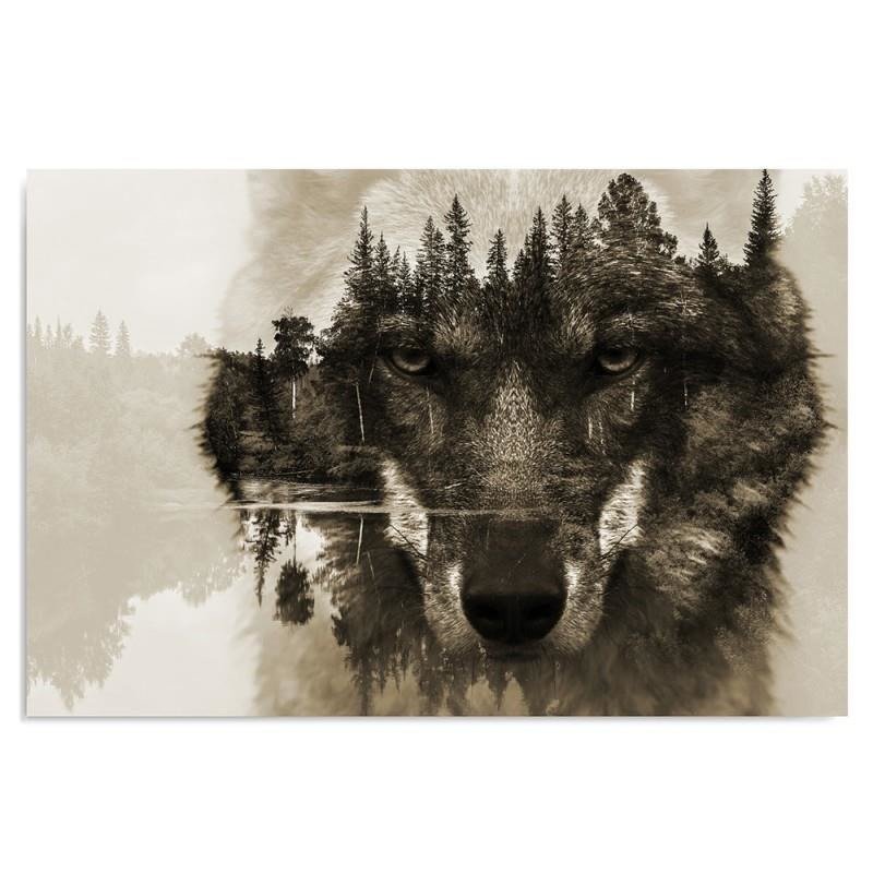 Cuadro, Lobo delante de un bosque - marrón