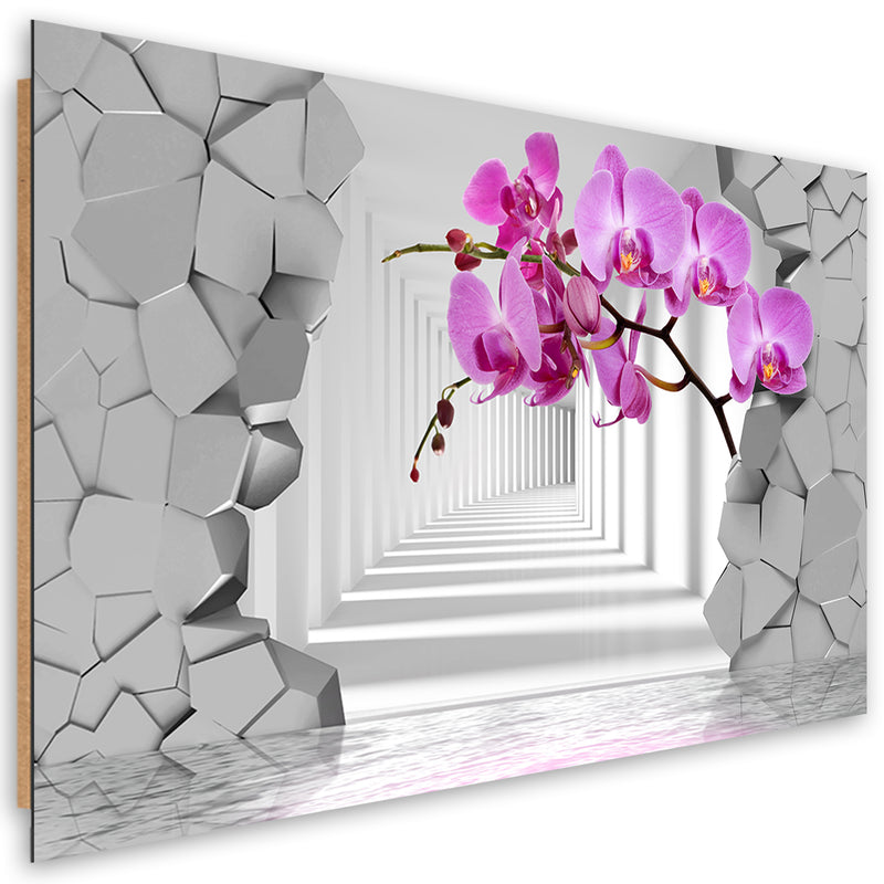 Cuadro decorativo, orquídea sobre fondo abstracto 3D