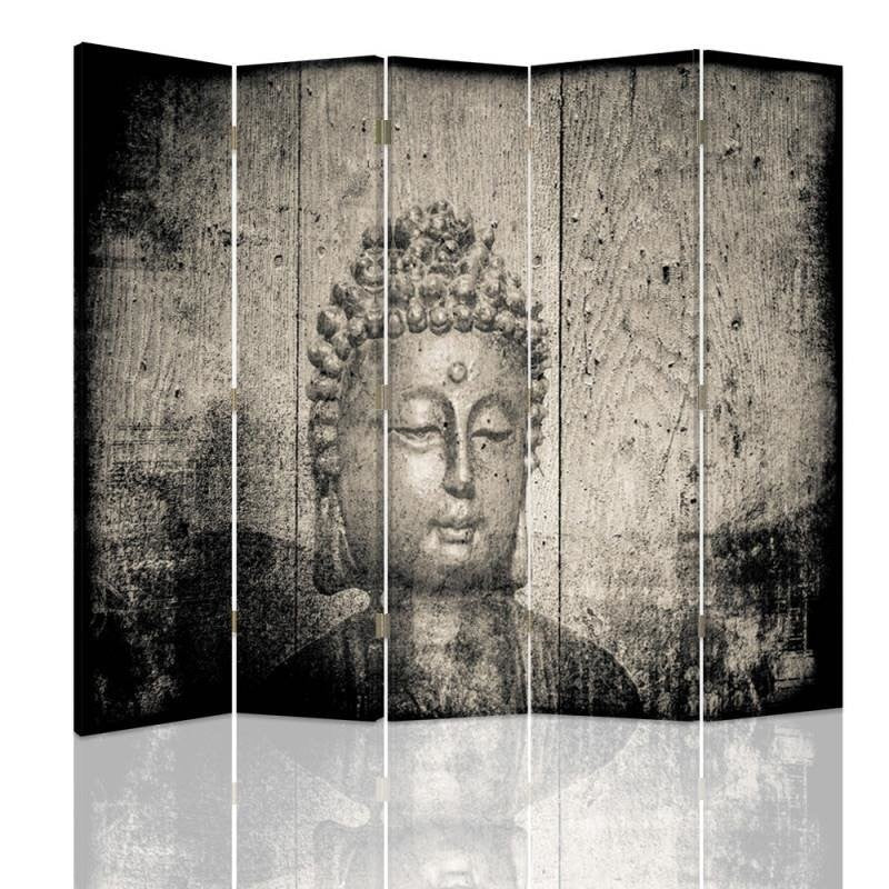 Separador de ambientes de doble cara, Imagen de Buda en gris
