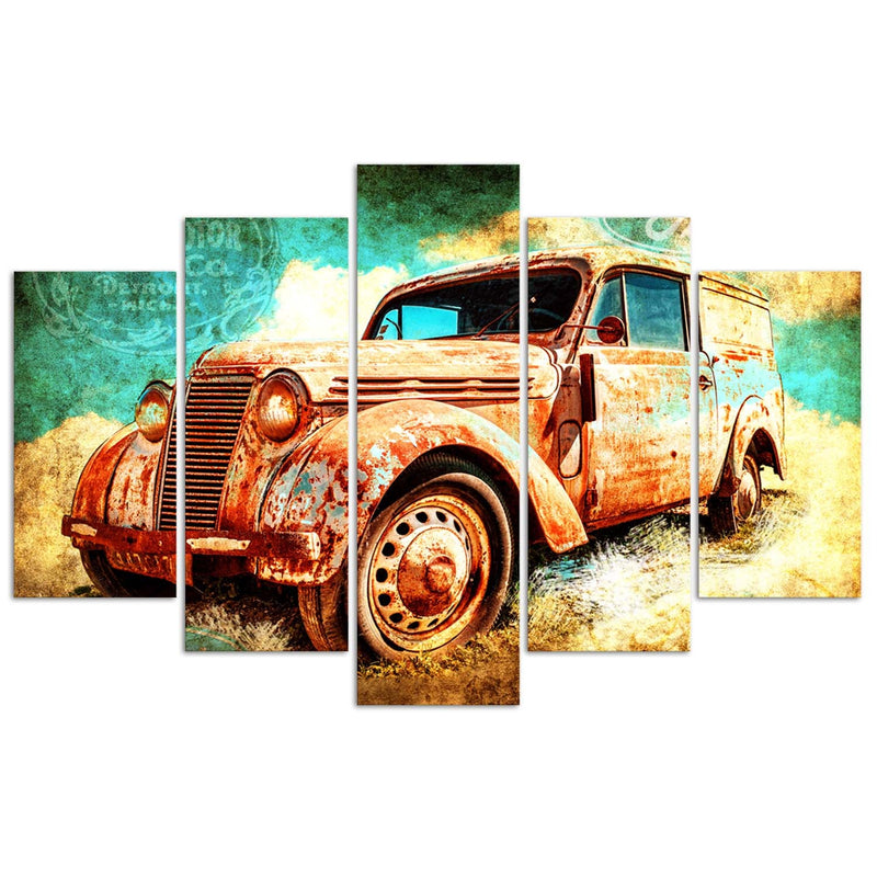 Five piece picture deco panel, Rusty car
