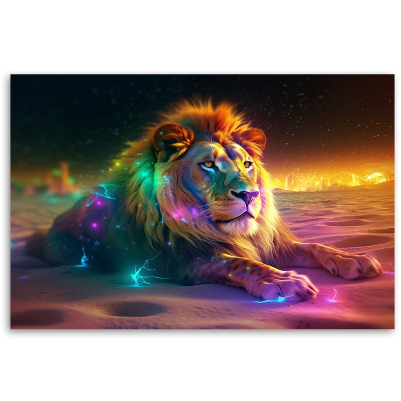 Impresión de panel decorativo, Animal AI Lion Abstraction Neon