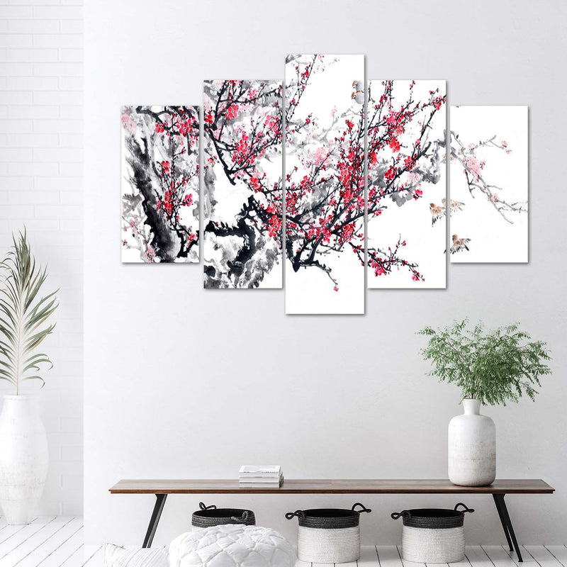 Five piece picture deco panel, Japanese cherry tree