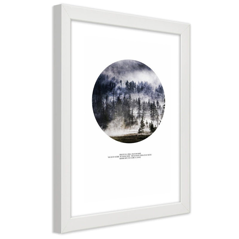 Picture in white frame, Forest in mist