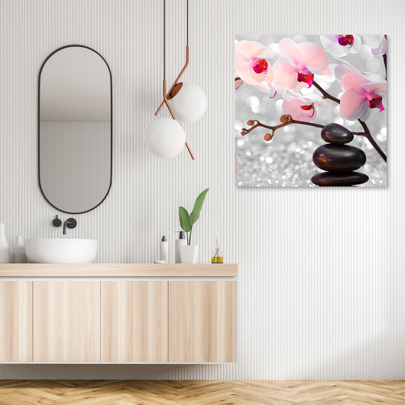 Deco panel print, Zen stones and orchid branch
