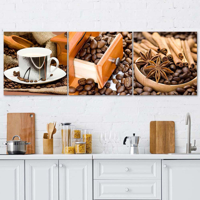 Set of three pictures deco panel, Coffee and cinnamon