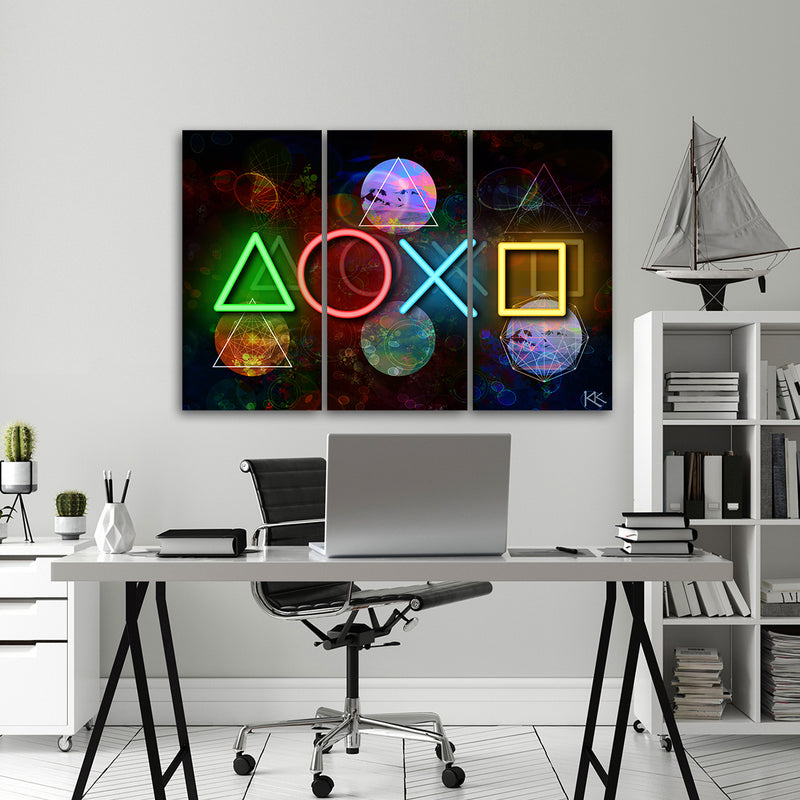 Panel decorativo con imagen de tres piezas, consola de juegos